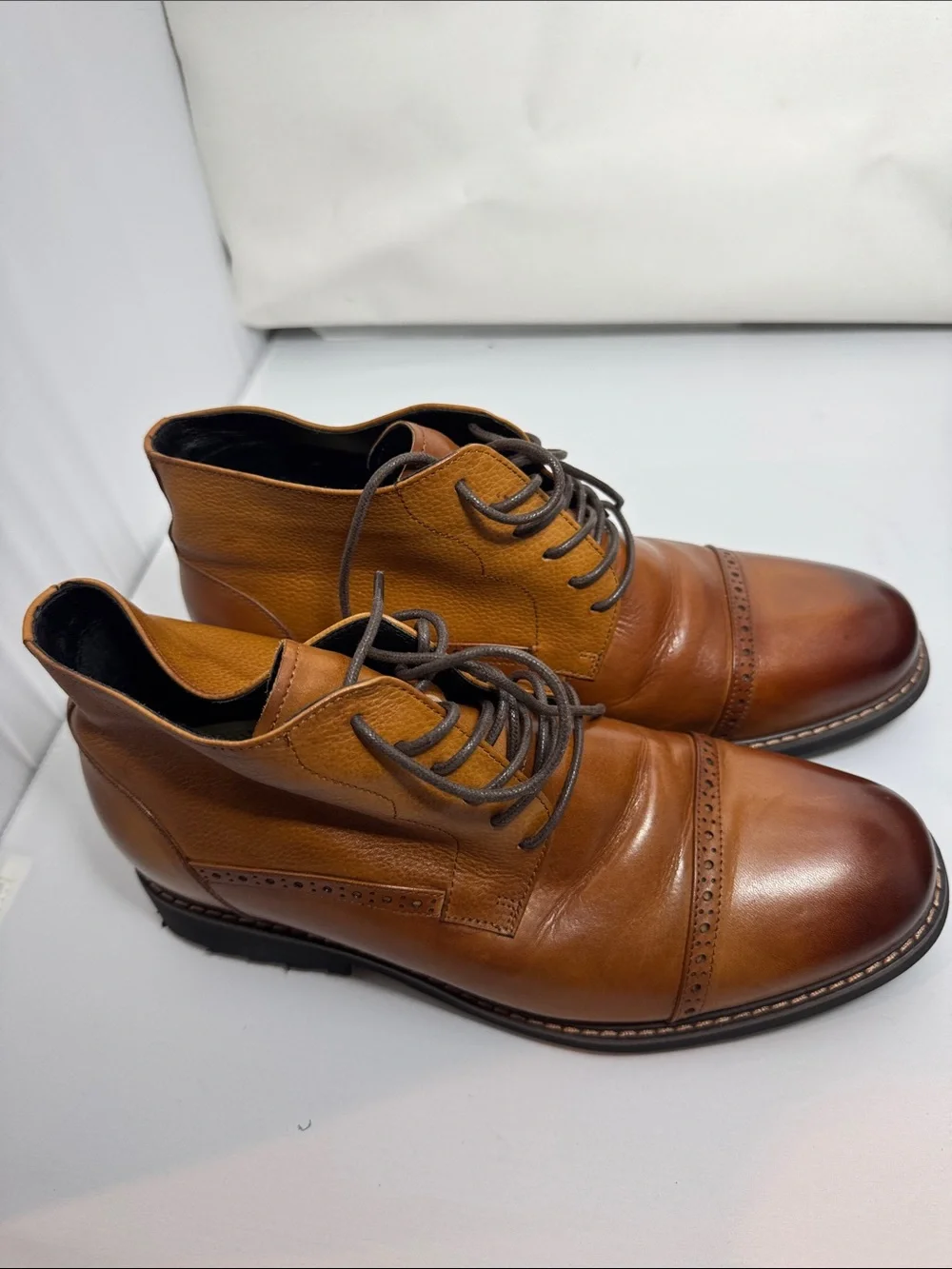 Cato Brown Leather Cap-Toe Chukka Boots with Dark Brown Laces